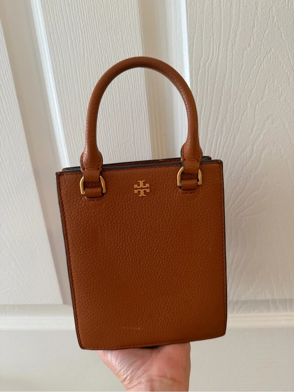 Tory Burch Tan Leather Mini Tote with Gold Logo